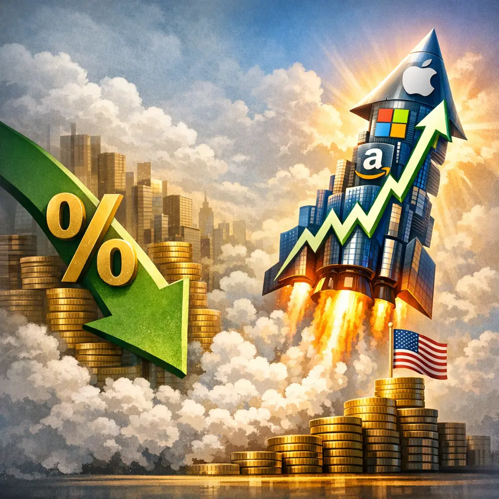 금리 하락 국면에서 급등하는 미국 우량주와 수익률 차트 시각화 이미지