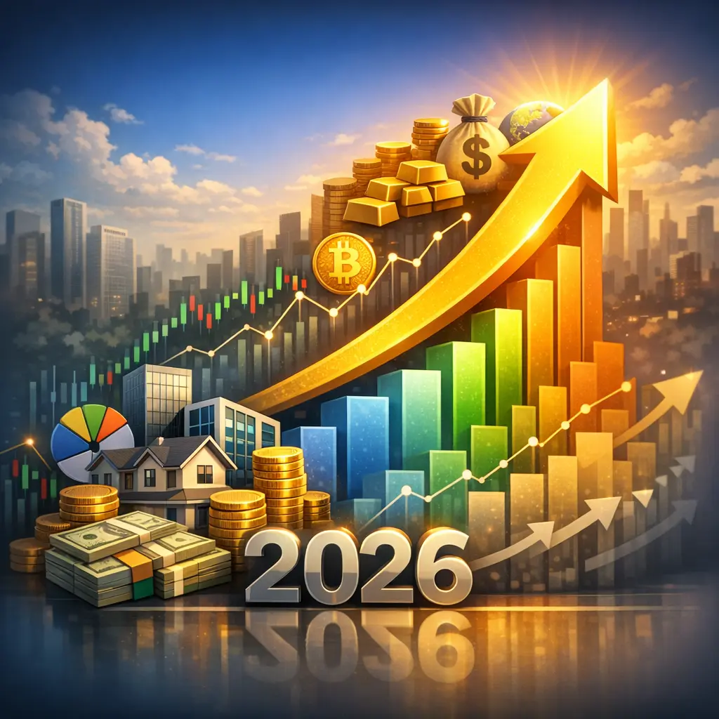 2026년 자산 포트폴리오 재구성과 수익 성장을 시각화한 상승 그래프