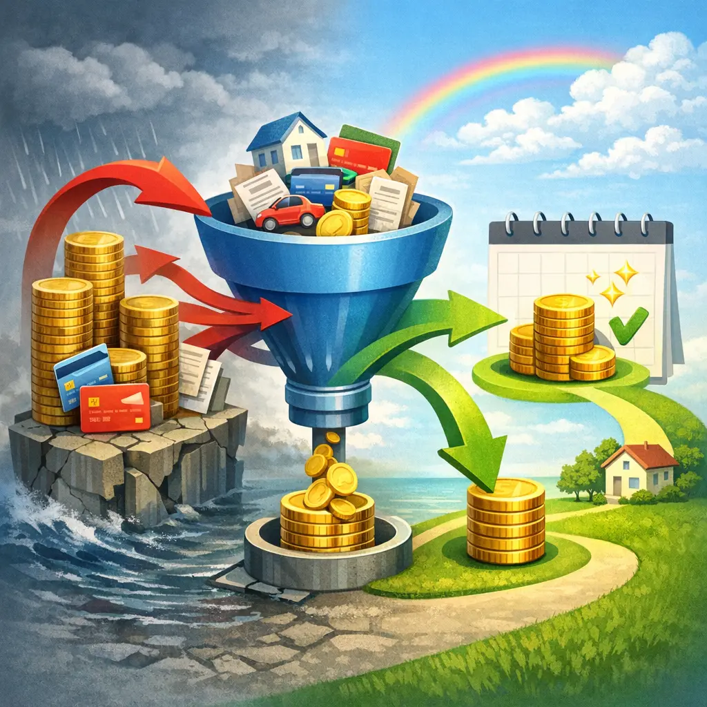 저금리 대환과 채무 통합을 통한 월 상환금 절감 효과를 시각화한 인포그래픽 이미지