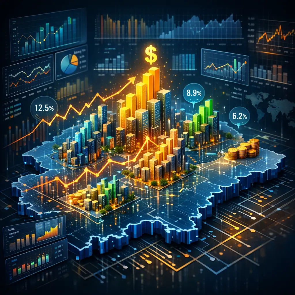 빅데이터 분석으로 선별된 도시별 수익형 부동산 가치와 시장 흐름을 시각화한 디지털 데이터 맵 이미지