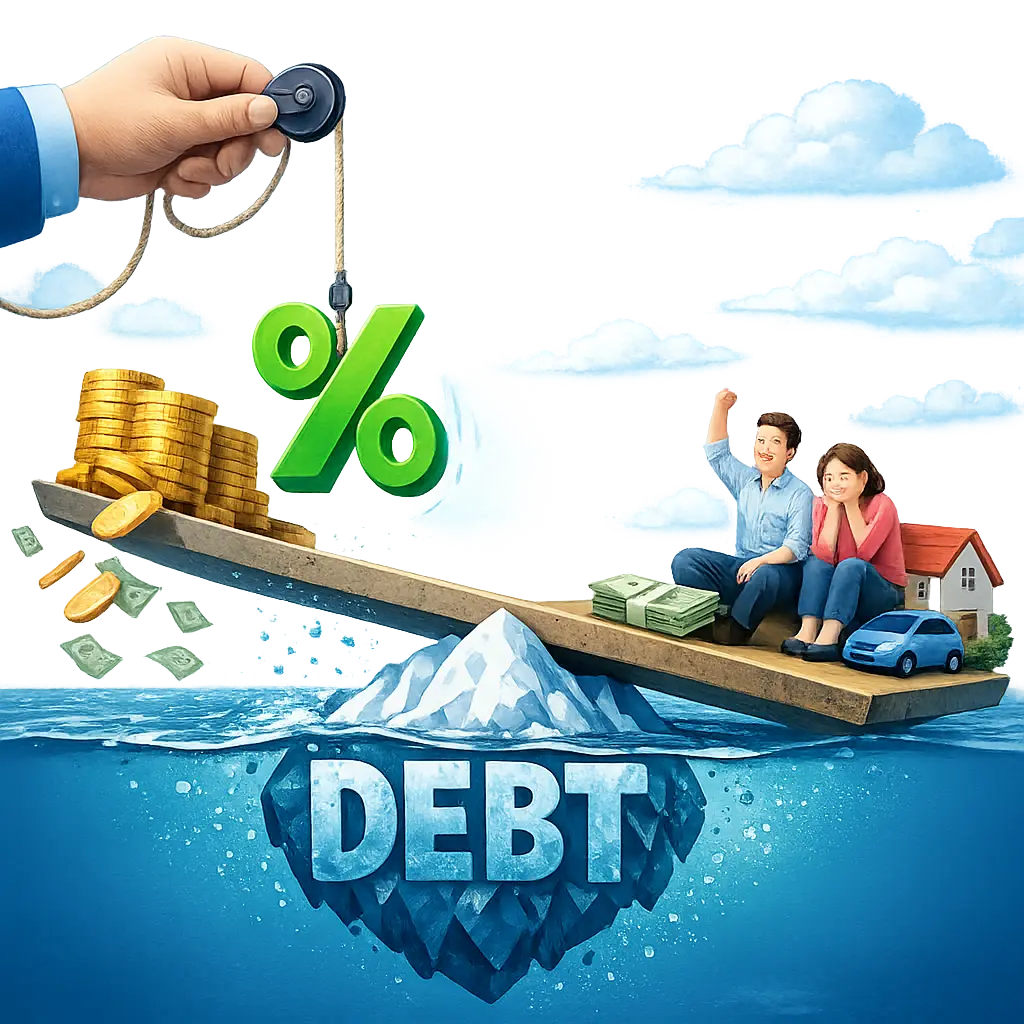 대출 금리 인하 신청으로 이자 부담이 줄어드는 것을 시각화한 그래픽