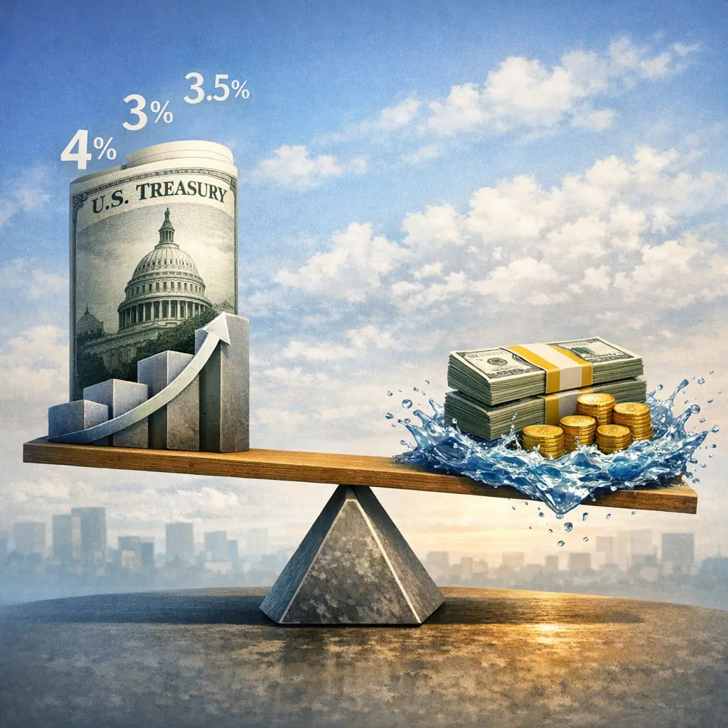 미국 단기 국채 금리와 현금 유동성의 실익을 비교 분석한 금융 인포그래픽