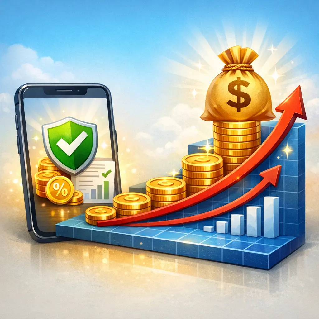 세액공제 혜택을 시각화한 스마트폰과 상승하는 환급금 그래프 일러스트