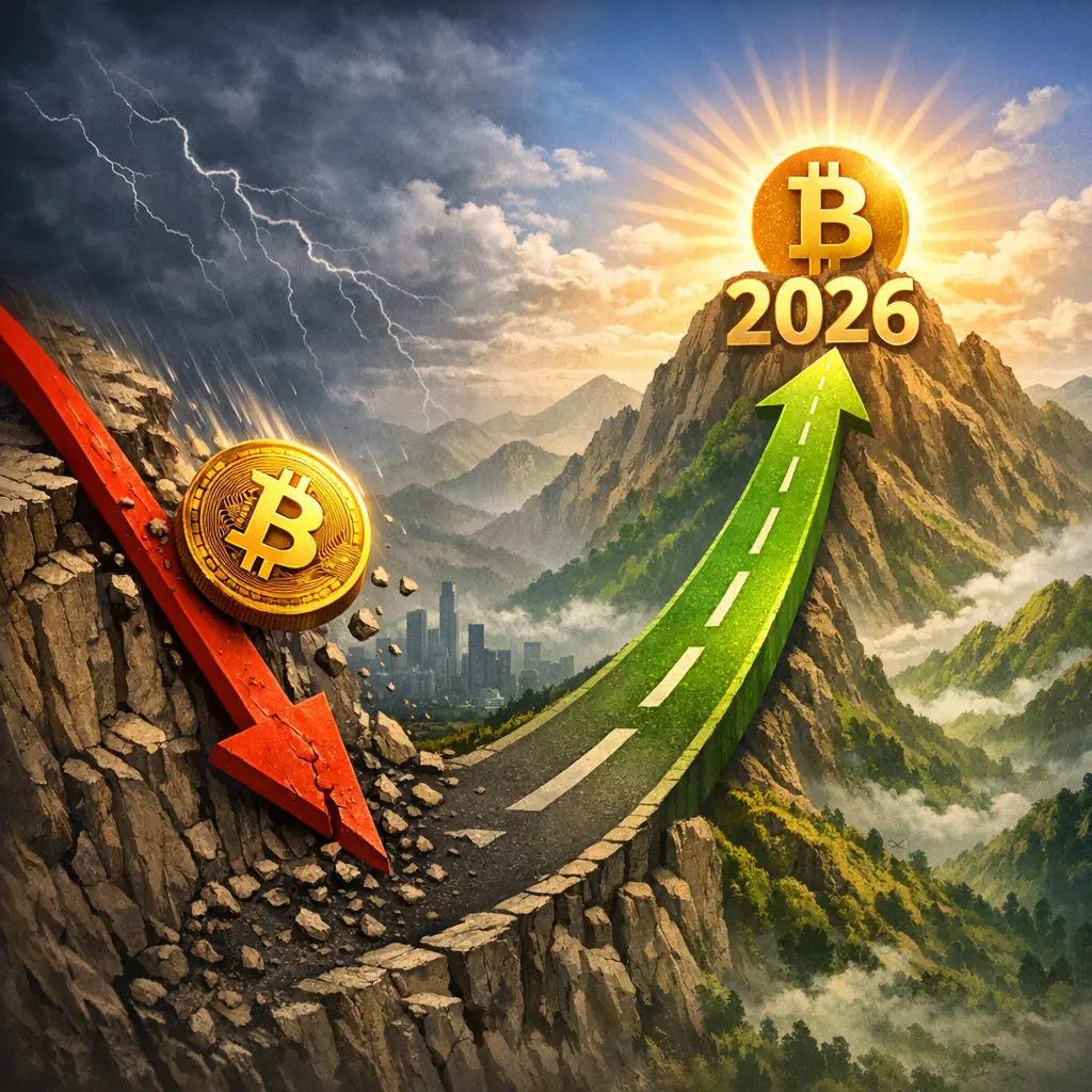 비트코인 하락세 분석과 2026년 반등 시나리오를 담은 시장 전망 차트